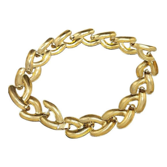 1980s Runway Couture Style Wide Chain Link Gold Tone Chunky Necklace 19.5" - Picture 7 of 8
